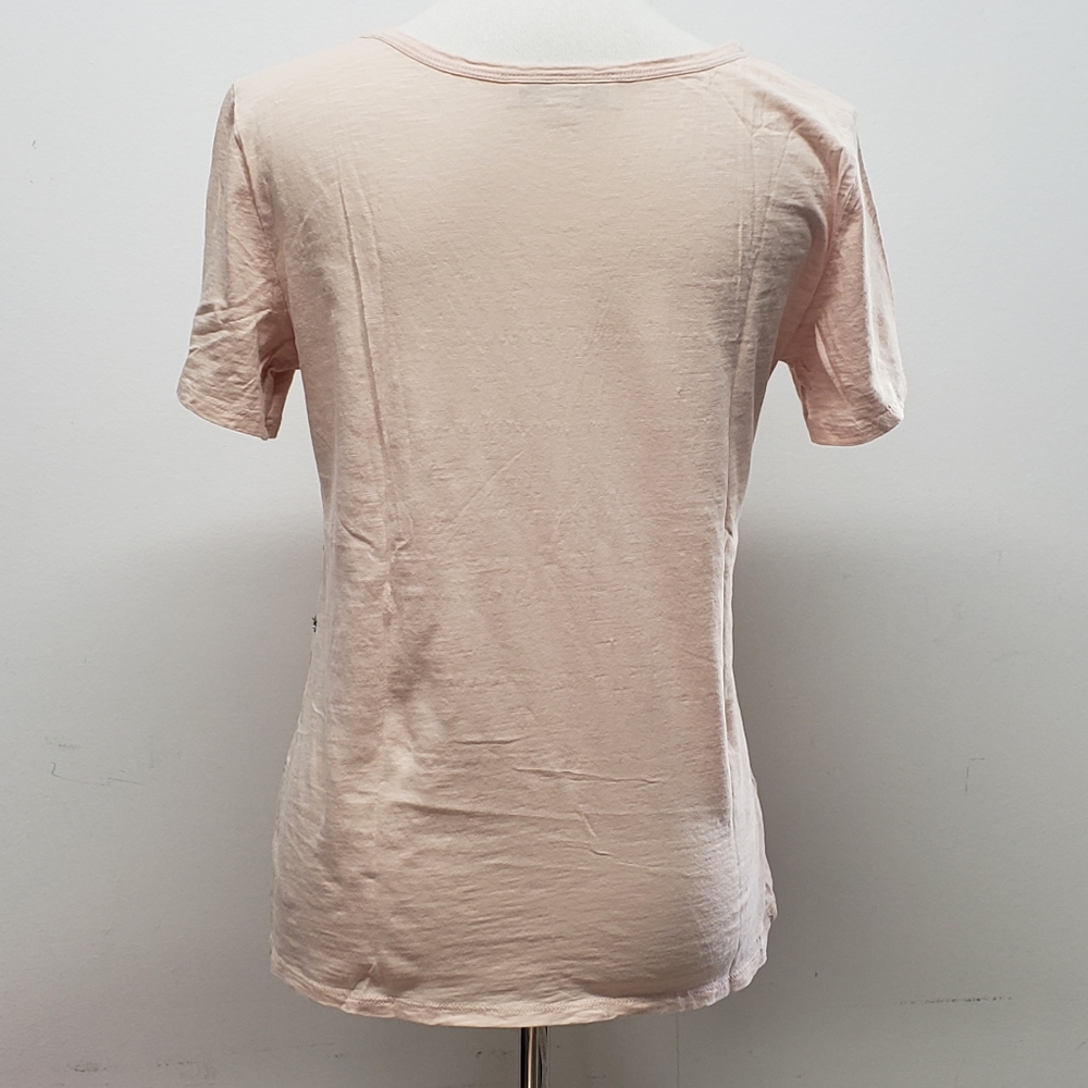 LOFT Top Blush Pink Striped Sequin Embellished Short Sleeve Tee Size M Cotton - Picture 7 of 9